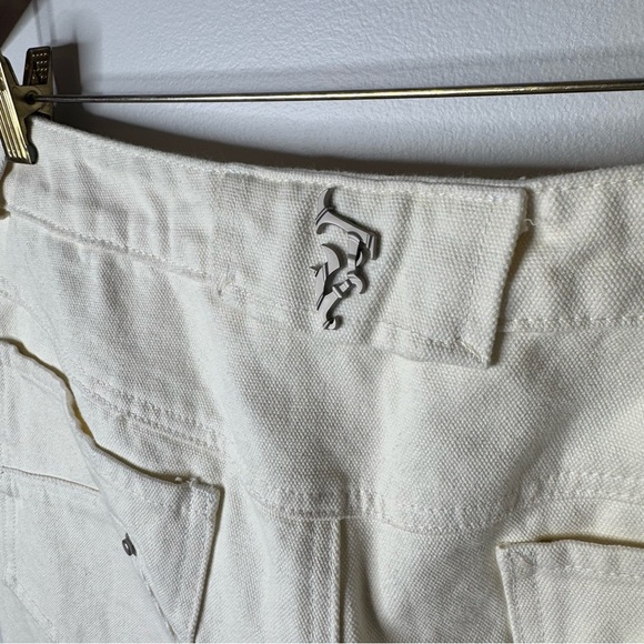 JHYQ Heavy Organic Cotton Deconstructed Studded Raw Hem Wide Leg Jeans Off White - Picture 11 of 13